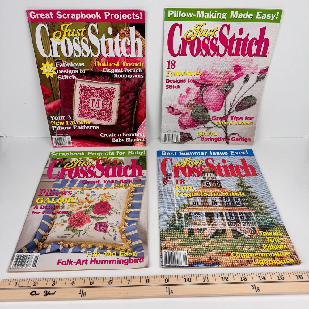 Just Cross Stitch 2006 Magazines Lot of 4 Baby Bday Summer Garden Flowers Birds